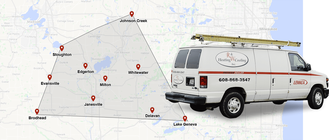 R & W Heating and Cooling service area map